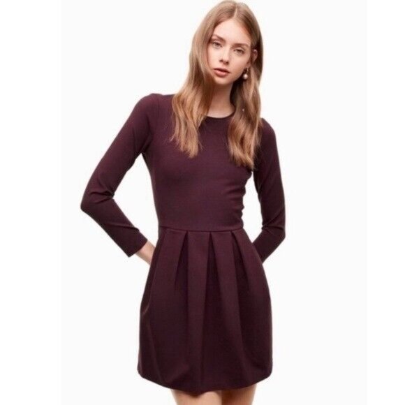 New Aritzia Long Sleeve Pleats Plum Purple Above Knee Dress , NWT - Picture 7 of 7